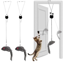 Pack of 4 Cat Toys Self-Employment Hanging Frame Cat Toy with Elastic Mouse, Interactive Dancer Cat Toy Mice for Cats Cat Toy with Elastic Mouse Cat Toys