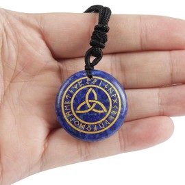 Lovionus89 Natural Rune Stones Engraved Elder Alphabet Healing Crystal Stone Pendant Necklace for Men and Women, Lapis Lazuli