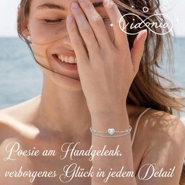 vidonio Layered Heart Bracelet Women's with Hearts Cubic Zirconia, Silver Bracelet Women's 925 Silver Heart Bracelet, Adjustable Bracelet, Valentine's Day, Mother's Day, Birthday, Christmas Gift for