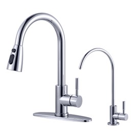 Kitchen Faucet and Water Filter Faucet Combo, WOWOW Stainless Steel Kitchen Sink Faucet with Drinking Water Faucet for Reverse Osmosis or Water Filtration System, Chrome