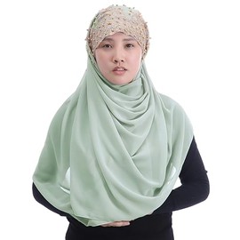 Lina & Lily Premium Chiffon Hijab Head Scarf Wrap with Gold Sequins Glitters Beads for Muslim Women (Mint Green)