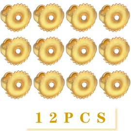 Hmjpng 12pcs 18K Golden Plated Round Earring Backs Hypoallergenic Brass Ear Stoppers Clutches Screw Earring Safety Backs Replacements for Stud Earrings Jewelry Making