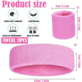 egniFurn Sweatband Set Sports Headband & Wristbands -Moisture-Wicking, Sweat-Absorbing Headbands & Wrist Sweatbands for Gym, Basketball, Yoga, Workout - 3 Pack for Women, 80s Style Workout Accessories