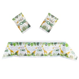 HJFZLY 2 Pcs Wild One Tablecloth, Jungle Animal Wild One Birthday Party Supplies Decorations for Boy - Wild One Party Table Cover (71in x 42in)