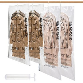 thirei 4Pcs Hanging Vacuum Storage Bags for Clothes, Clothes Vacuum Storage Bags, Suction Storage Bags for Clothes mit Pumpe, Suitable for Suits, Coats, Jackets(135x70cm + 110x70cm)