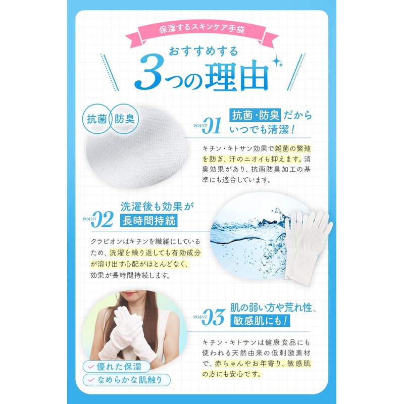 Dermatologist Supervised Moisturizing Gloves, Rough Hands, Made in Japan, White