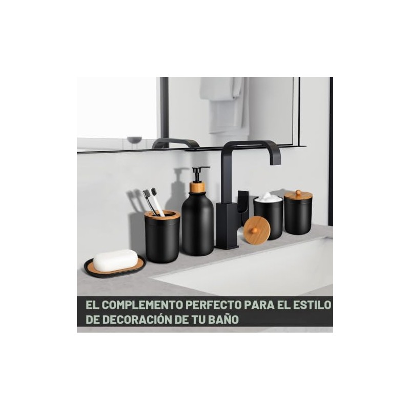 Juego de 5 accesorios de baño negros mate, dispensador de
