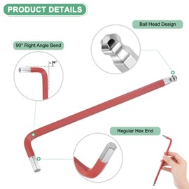 M METERXITY Ball End Hex Key Wrench, 6mm L Shape Long Arm S2 Steel Repairing Tool for Bicycle/Furniture/Equipment/Motorcycle/Machinery, Metric Hexagonal Wrench [Red]