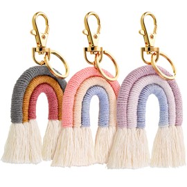 Hicarer 3 Pieces Rainbow Keychains Macrame Weaving Rainbow Tassel Keychains for Women (Classic Colors)