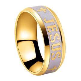 Tanyoyo 8MM Stainless Steel Jesus Cross Ring Golden Size 6-14 (10)