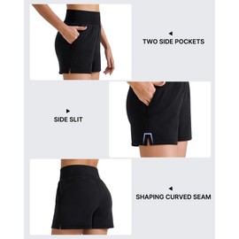 G4Free Women Sweat Shorts with Pockets Modal Soft High Waist Athletic Running Shorts with Pockets Casual Lounge Shorts(Black, M)
