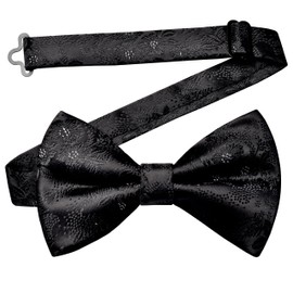 GUSLESON Black Bow Tie for Men Pre-Tied Silk Floral Bowties for Wedding Party (0491-38)