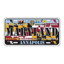 MARYLAND State License Plate - Flag - (6"X12") Aluminium Embossed with Capital and Cities Names