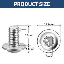 M5 x 10mm Flanged Button Head Socket Cap Screws, 304 Stainless Steel 18-8, Full Thread, Allen Socket Drive, 50 PCS