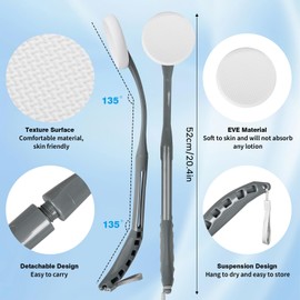 Lotion Applicator for Back, 20.5'' Replaceable Back Lotion Applicator, Easy Washable, Suitable for Use by Elderly, Men and Women（Grey）