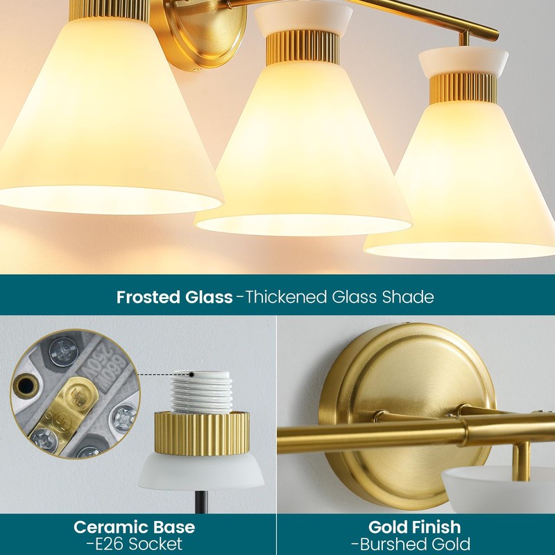 WOSHITU Bathroom Vanity Light Fixtures: 3-Lights Mid Century Modern Vanity