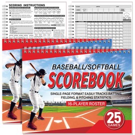 Maitys 2 Pcs Side by Side Baseball Scorebook 11 x 8.5 Inches Softball Score Keeping Book 25 Games Scorebook with Pitch Count Individual Player Stats Batting Average Chart for Coaches Sporting Goods