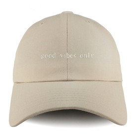 Trendy Apparel Shop Good Vibes Only Embroidered Low Profile Soft Cotton Dad Hat Cap - Beige