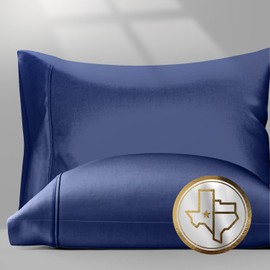 Texas Linen Co. 100% Egyptian Cotton Pillow Cases Standard/Queen Size Set of 2 - Luxury 1500 Thread Count Sateen Navy Blue Pillow Cases, Silky Soft Cotton Pillowcases Fits Standard & Queen Pillows