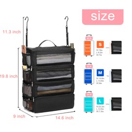 STORICANS Hanging Travel Organizer, Carry-on Luggage Suitcase Organizer, Travel Essentials Portable Travel Shelves Packing Cube, Black