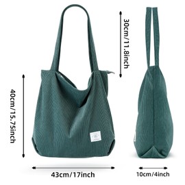 KALIDI corduroy bag, women's shoulder bag with zip, large shopper bag, tote bag, handbag, shoulder bags for work, office, travel, shopping, school and everyday use, light green