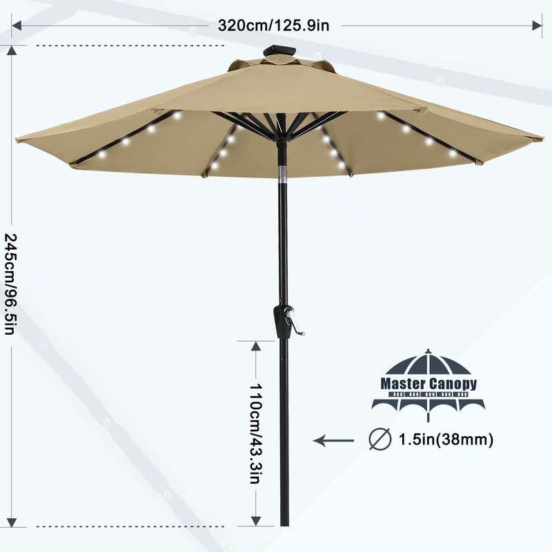 MASTERCANOPY Patio Umbrella with 32 Solar LED Lights -8 Ribs