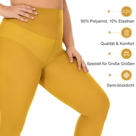 DUCMODA Women's Plus Size High Waist Tights Microfibre Soft Sheer Tights, mustard