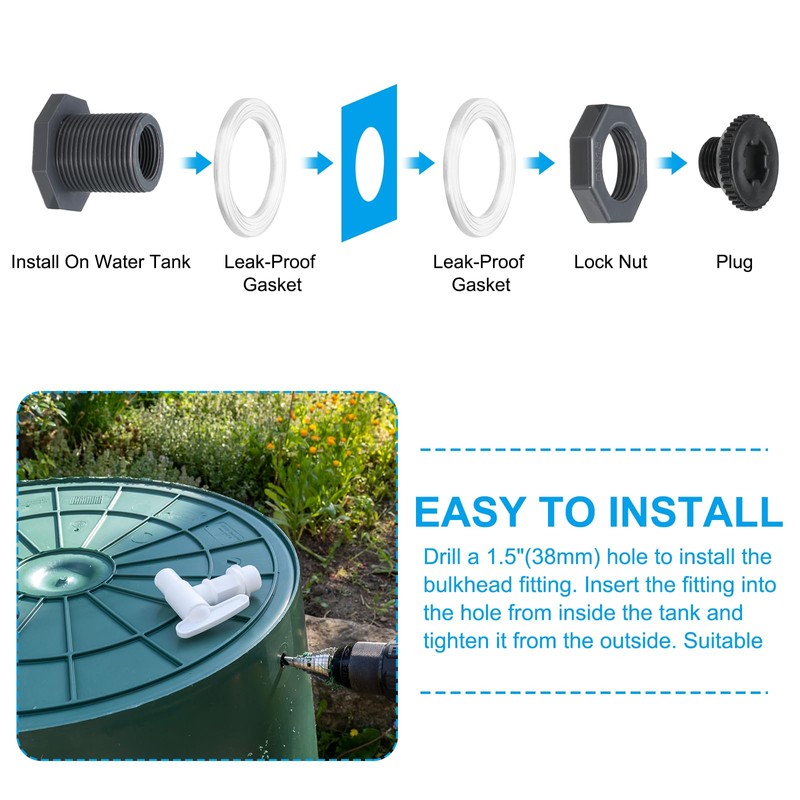 PATIKIL PVC Bulkhead Fitting with Plug G 3/4, Double Threaded