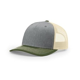 Richardson 112FP Trucker Cap Adjustable Snapback - Tri Heather Grey/Birch/Army Olive