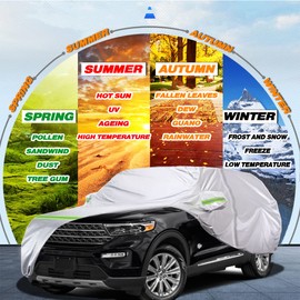 TUCAREST 6-Layers Premium Full Car Cover Hard Shell Zipper Design Waterproof All Weather Weatherproof UV Sun Protection Snow Dust Storm Resistant Outdoor with Straps (Fit for SUV/MPV 191"- 200")