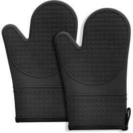 2PCS Silicone Oven Mitts 11.6" Heat Resistant 500°F Non-Slip Baking Gloves