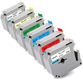 6-Pack M 12mm 0.47 Inch Tape Replacement for Brother M-K231 M-K431 M-K531 M-K731 M-K831 M-K931 Refills for P Touch PT-45 PT-65 PT-70 PT-80 PT-M95 Label Maker, Black on White/Red/Blue/Green/Gold/Silver