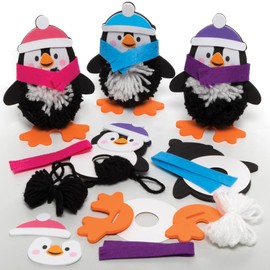 Baker Ross FE835 Penguin Pom Pom Craft Set - Pack of 3, Christmas Crafts, Pom Pom Decorations for Children for Crafts, Decorating and Displaying, Creative Activities for Children