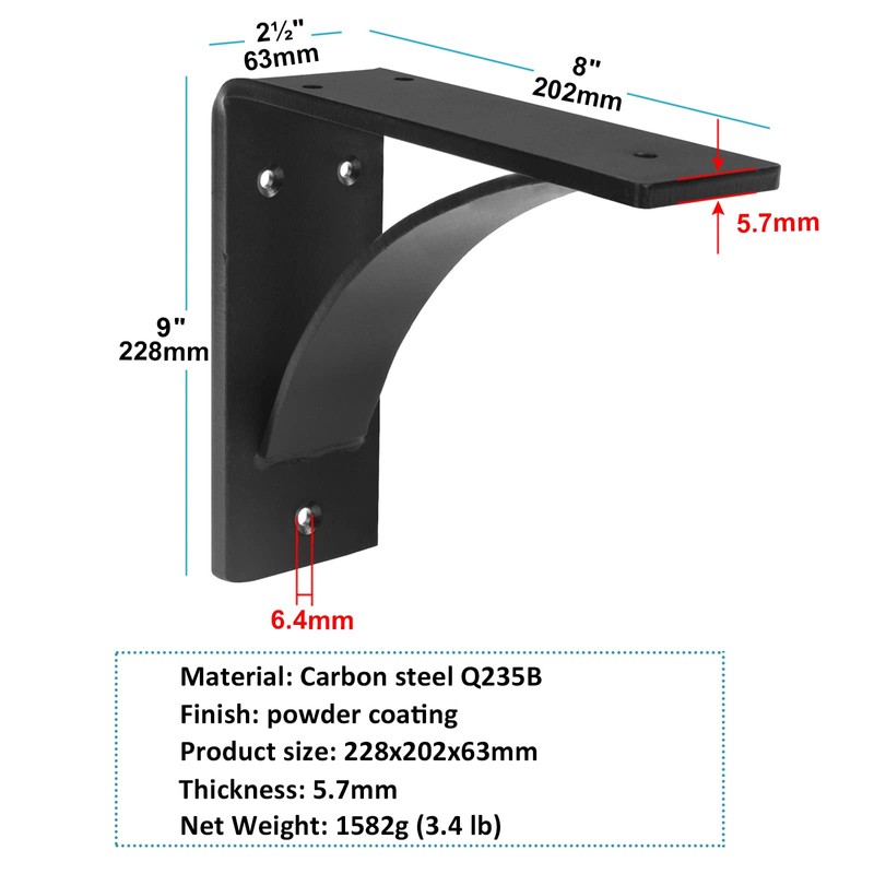 MOUNTAIN_ARK 2 Pack Heavy Duty Steel Mantel Brackets, 8" x