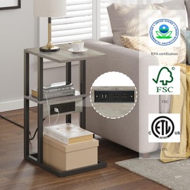 TUTOTAK C Shaped End Table with Charging Station, Set of 2, Side Table with 2 USB Ports and Outlets, Sofa Couch Table for Small Spaces, Living Room, Bedroom TB01BG0432