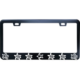 XHuiZio Hibiscus Palmetto Tree Sea Turtle License Plate Frame for Women/Men, Black Stainless Steel Car Tag Frame, 6"x12" 2 Holes & Screws Fits Standard US/CA