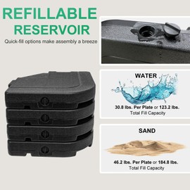 twocorn 4Pcs 183lb Capacity Heavy-Duty Cantilever Offset Patio Umbrella Stand Square Base Plate Set with Easy-Fill Spouts for Water or Sand, Black