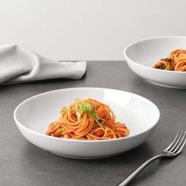 Y YHY Pasta Bowls 32oz, Ceramic Large Salad Serving Bowls, White Pasta Bowls Set, Shallow Soup Bowl Set of 4, Microwave & Dishwasher Safe