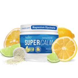 Nello Supercalm Powdered Drink Mix Tub, Cortisol Reducer* and Sleep Aid Supplement, L Theanine, Ksm-66 Ashwagandha, Magnesium Glycinate, Vitamin D 3, No Sugar, Non GMO, On The Go, 30 Ct, Lemon Lime