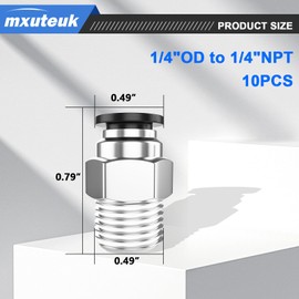 mxuteuk 1/4" OD to 1/4" NPT Push to Connect Fittings Air Hose Fittings,1/4" Quick Connect Fittings,Pneumatic Elbow and Straight Combination(10PCS)