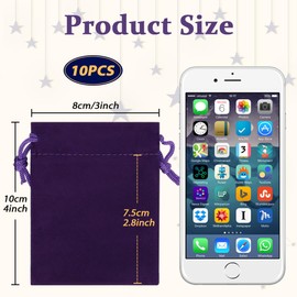Shintop 10 pcs Velvet Bags with Drawstring, 3 x 4 Inch Little Purple Jewelry Pouches Gift Packaging Cloth Dice Bags for Small Gift, Party Favor