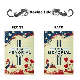iWeeta Memorial Day Garden Flag 12x18 Inch Double Sided Outside, Usa Flag and Poppy Flowers Porch Yard Patio Outdoor Decoration