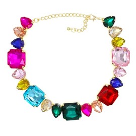 Crystal Rhinestone Choker Collar Necklace For Women Emerald Statement Piece Sparkly Colorful Crystal Neck Gold Chain Necklace, X-Large, Rhinestone, Rhinestone