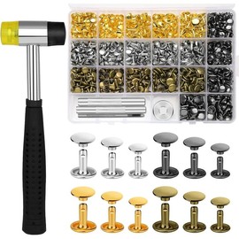 480 Sets Leather Rivets Kit 4 Colors Double Cap Rivets 3 Sizes Rivet for Leatherworking with Rubber Hammer Fixing Tool Kit 4 count for DIY Leather Craft Clothes Shoes Decoration and Repair - Color: 4 Colors 360 Sets