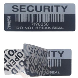 1000 X Security Labels Do Not Break Seal Black with White Printing Tamper Evident Each with Unique Serial Number