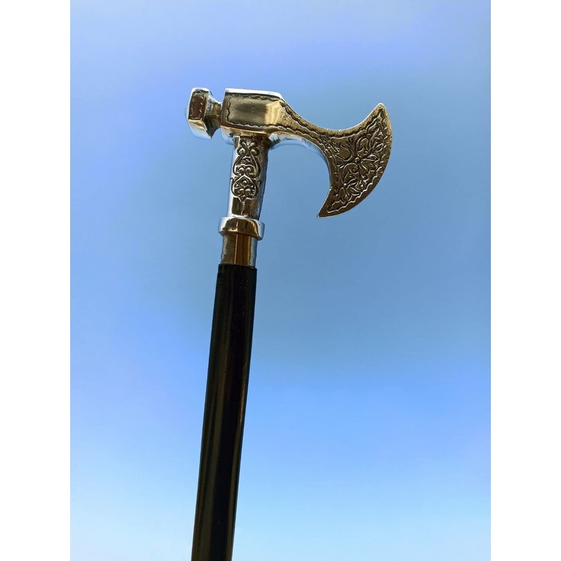 PIRU Walking Cane for Men Solid Pewter Bavarian Axe Handle