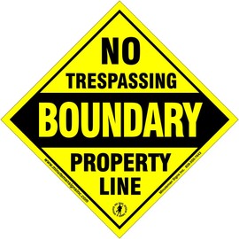 No Trespassing, Boundary Marker, Small, Diamond, Aluminum, Yellow, 10 Pack