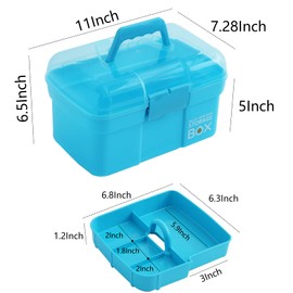Kinsorcai 11'' Plastic Storage Box with Removable Tray, Multipurpose Organizer and Storage Case for Art Craft and Cosmetic (Blue)