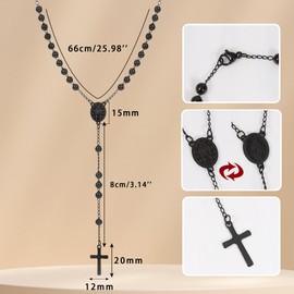 Manfnee Rosary Necklace for men and women Medal & Cross Religious Stainless Steel Praying Rosary Necklace