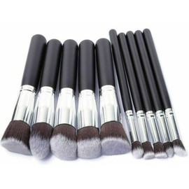MAXPERKX 10pcs Kabuki Make up Brushes Set Eye shadow Blusher Face Buffer Powder Foundation Brush Contour Eyeshadow Makeup 10 Pieces Professional Cosmetic Foundation Tool (Black & Silver)